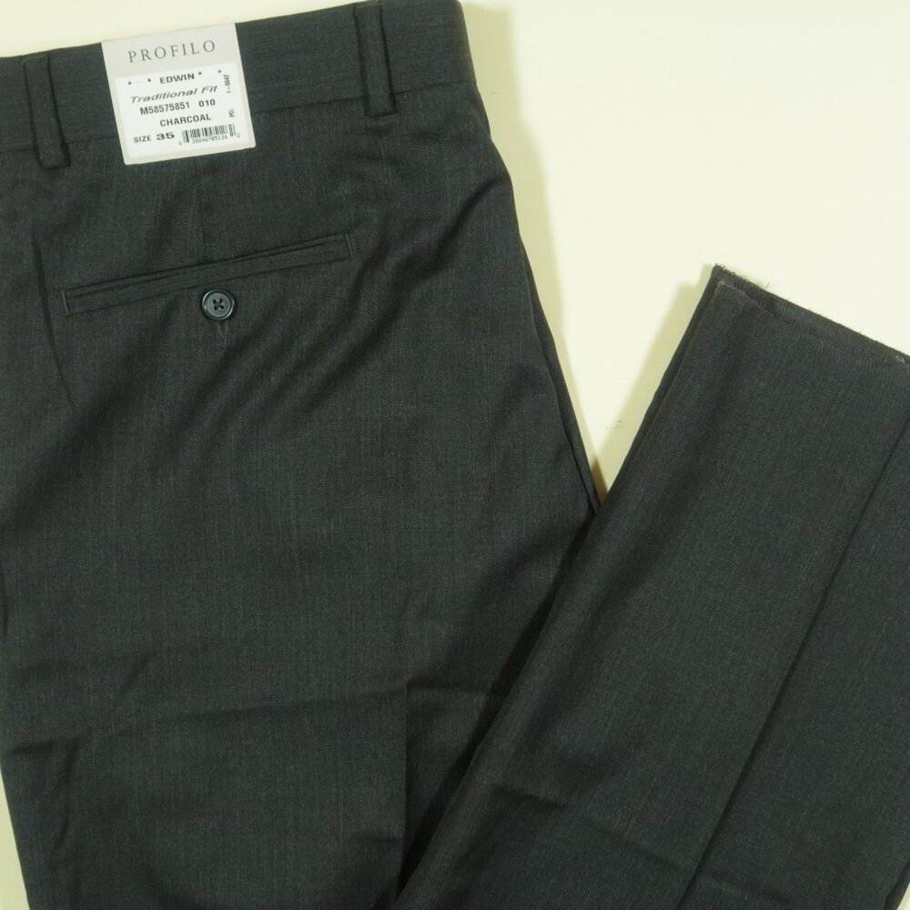 Profilo Wool Traditional Fit Dress Pants Mens 35 Charcoal Gray Flat Front New